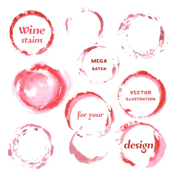 Watercolor spilled wine stains set — ストックベクタ