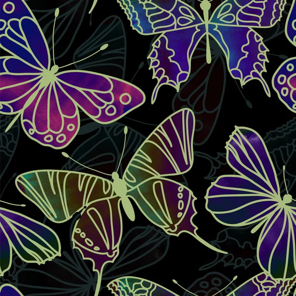 Sömlös akvarell fjäril mönster — Stock vektor
