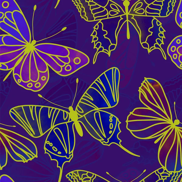 Sömlös akvarell fjäril mönster — Stock vektor