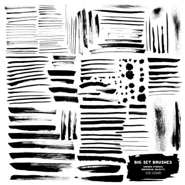 Set of abstract ink brush strokes