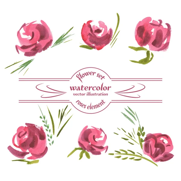 Aquarell rote Rosen Set — Stockvektor