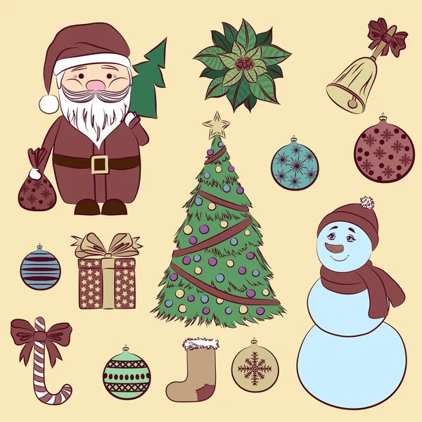 Ensemble d'éléments décoratifs vintage de Noël — Image vectorielle