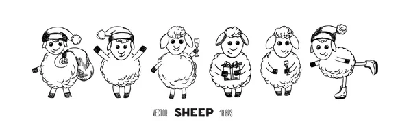 新的一年羊卡通套 — 图库矢量图片