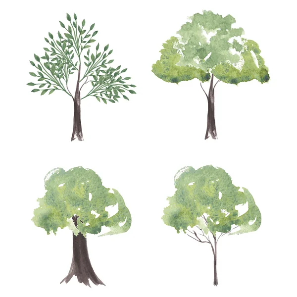 Reihe von Aquarellbäumen — Stockvektor