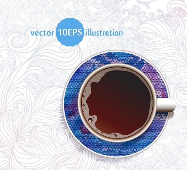 Taza de café en adorno floral . — Vector de stock