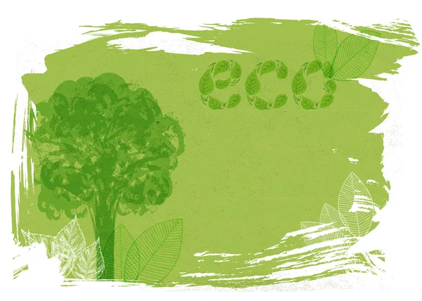 Tarjeta verde eco grunge con árbol — Vector de stock