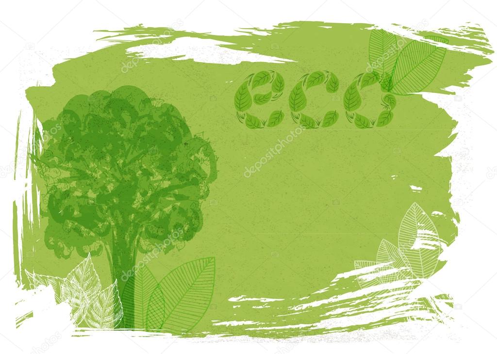 eco grunge green card with tree