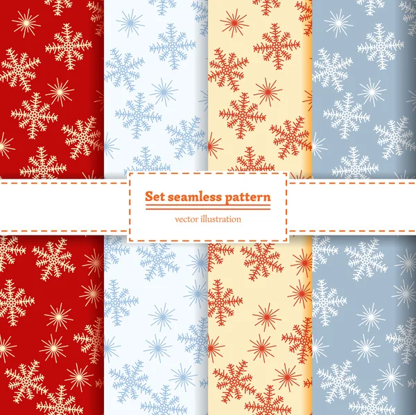 Abstract seamless snowflakes patterns set — ストックベクタ