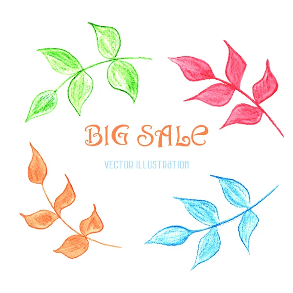 Watercolor big sale card with leaves — Stock Vector