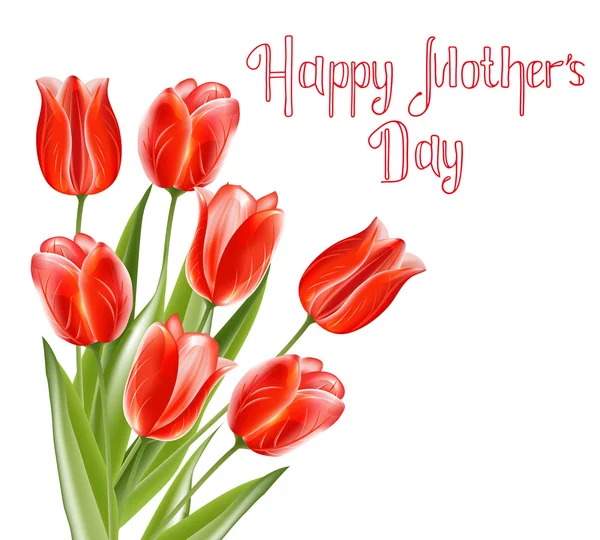 Carta di Giorno di madri con tulipani — Vettoriale Stock