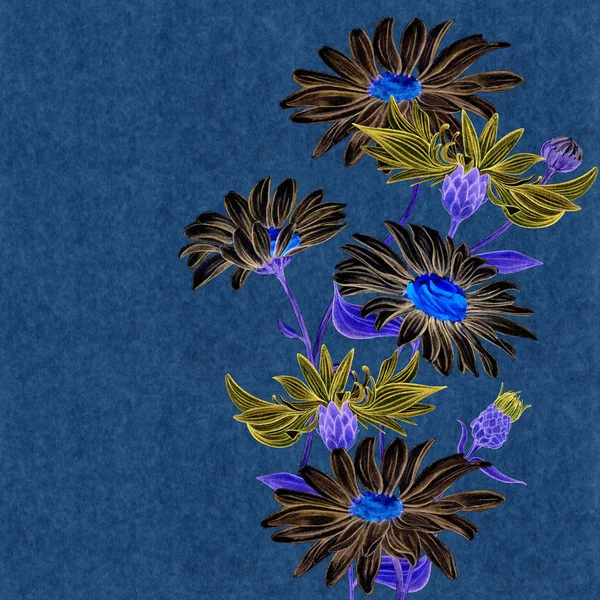 Au nez marguerites et bleuets. Fleurs aquarelle — Photo