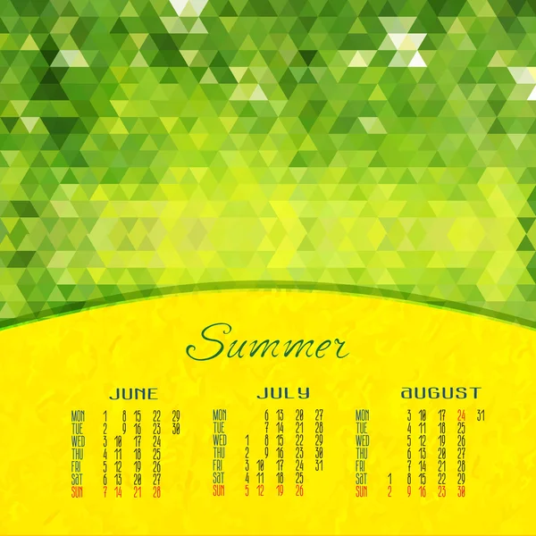 Summer  calendar with geometric background — Stock Vector
