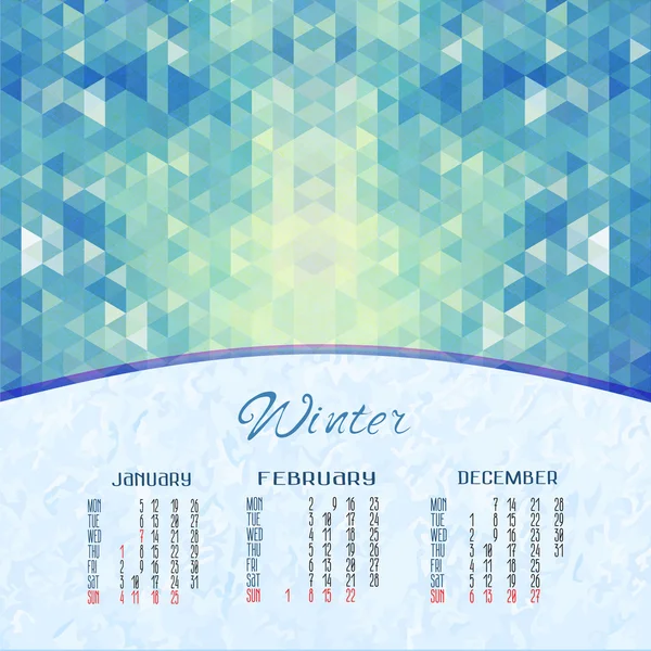 Winter kalender met geometrische achtergrond — Stockvector