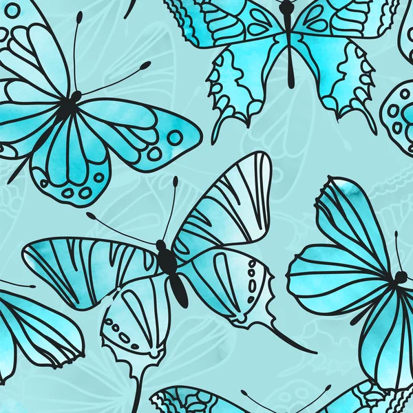 Aquarel vlinders patroon — Stockvector