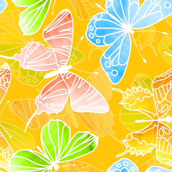 Watercolor Butterflies Pattern — Stock Vector