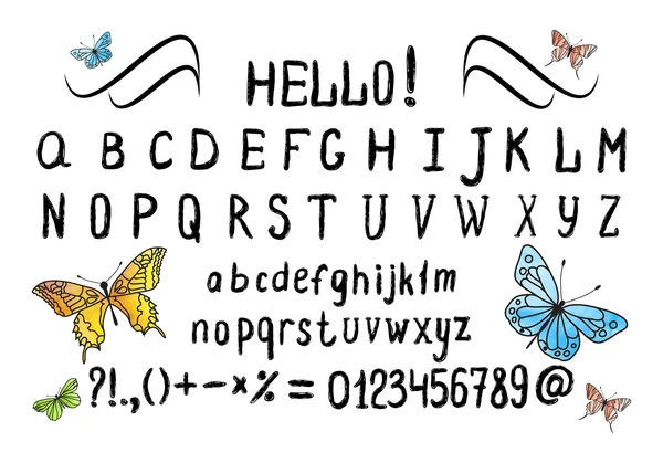 Каліграфічний шрифт і художні метелики — стоковий вектор