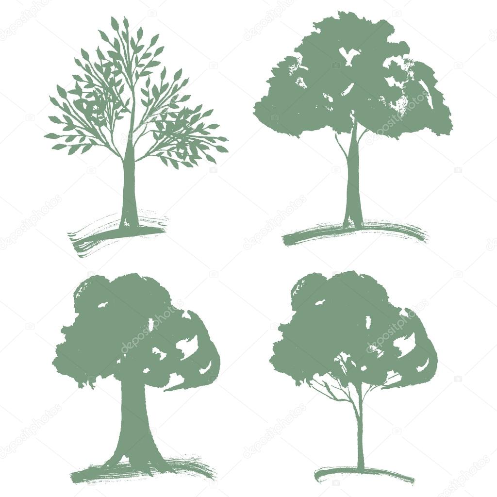VSet of  Green Silhouette Trees