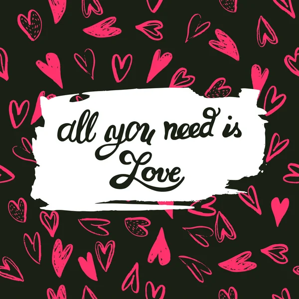 "Minden amire szükséged van szerelem "-ra varrás nélküli példa-val szívek — Stock Vector