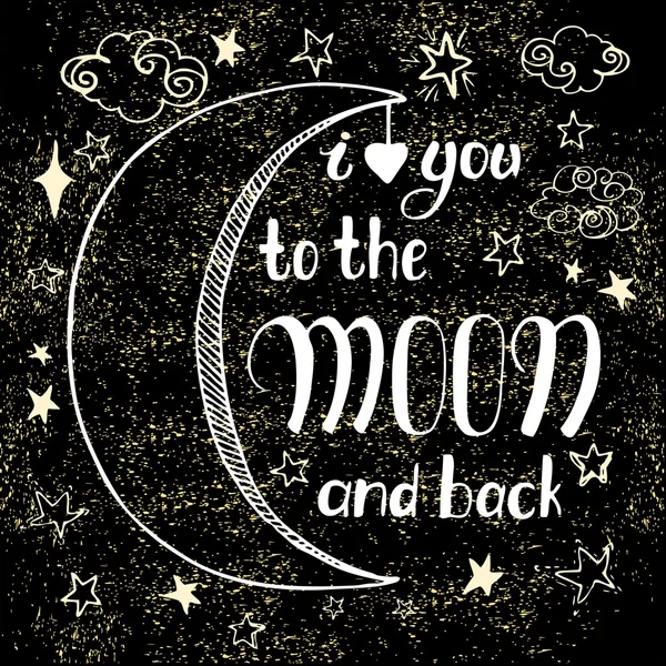 Calligraphy inscription 'I love you to the moon and back' — Διανυσματικό Αρχείο