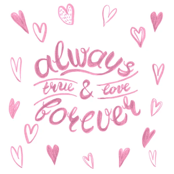 True and Love. Allways & Forever - Romantic Calligraphy — 图库矢量图片