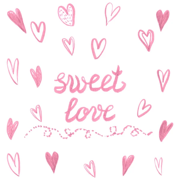 Sweet Love. Romantic Calligraphy. Valentine`s Day. — Stock Vector