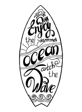 Surfboard calligraphy 'Enjoy the summer', 'Ocean'