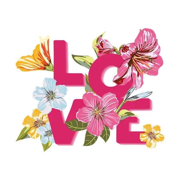 A Vector of Flowers and inscription Love — 스톡 벡터