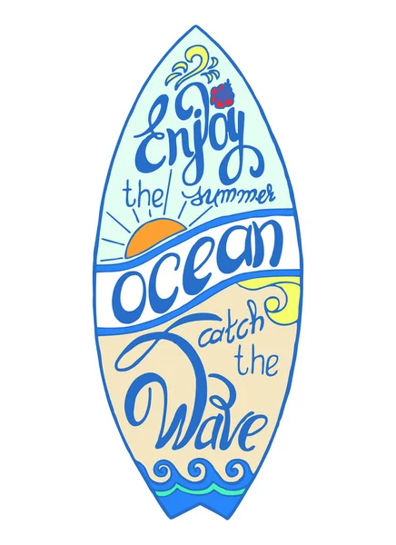 Surfboard calligraphy 'Enjoy the summer', 'Ocean' — 스톡 벡터