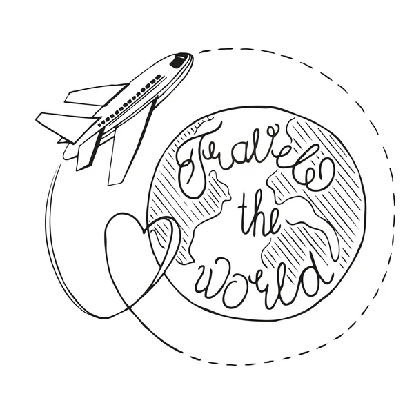 Caligrafia inscrição 'Viajar o mundo', aviões —  Vetores de Stock