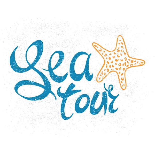 Iscrizione calligrafica 'Sea tour' e stelle marine — Vettoriale Stock