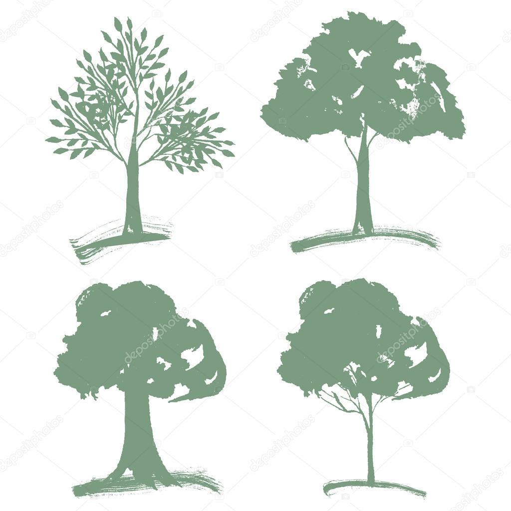 set of different Green Silhouettes Trees of Landscapegn.