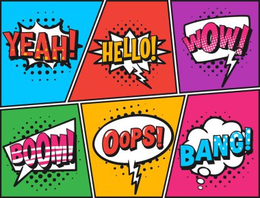 Retro çizgi roman konuşma baloncukları tam renk ayarladı