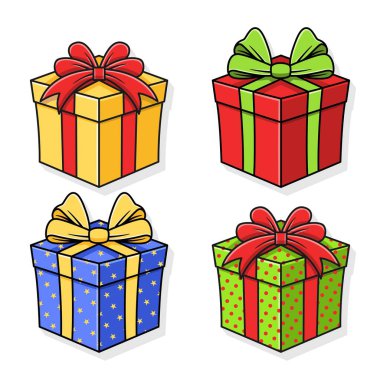 Çeşitli tatil hediye kutularının vektör illüstrasyonu