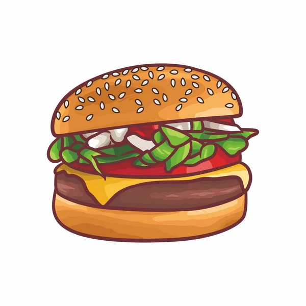 Dibujado Mano Gran Hamburguesa Ilustración — Vector de stock