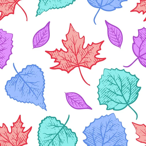 Hand Drawn Autumn Leaves Seamless Pattern — Stock Vector