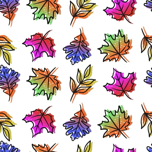 Handgezeichnete Herbstblätter Nahtloses Muster — Stockvektor