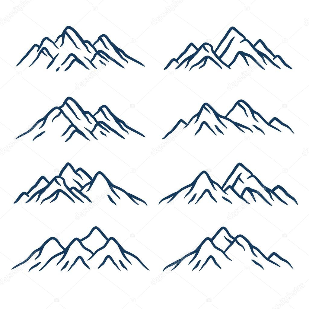 mountain peaks set collection hand drawn isolated on white background