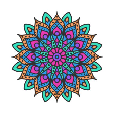 Süslü dekoratif mandala desenleri rengarenk. Yuvarlak dekoratif element