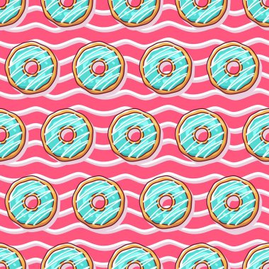 Renkli çörekler, kusursuz arkaplan çizimi. , Şirin fırın vektörü veya illüstrasyon