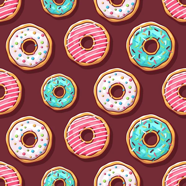 Illustration Beignets Colorés Fond Motif Sans Couture Mignon Vecteur Boulangerie — Image vectorielle