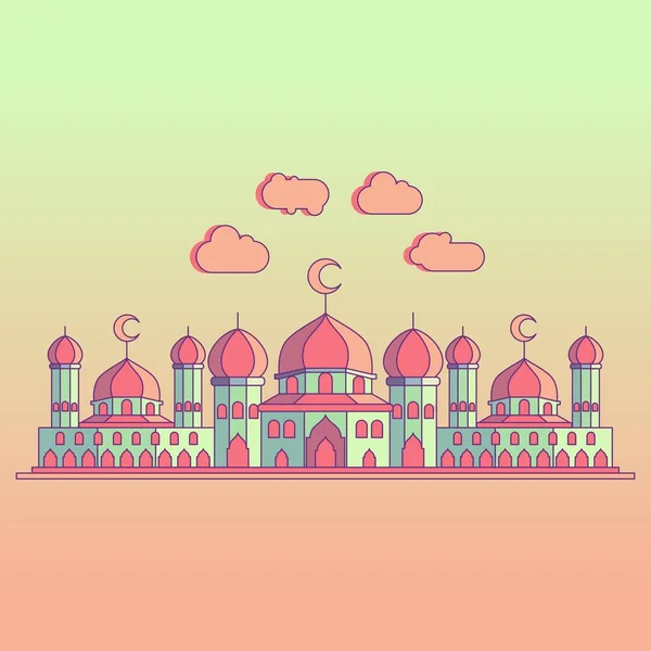 Детальная Мечеть Красочный Фон Затенением — стоковый вектор