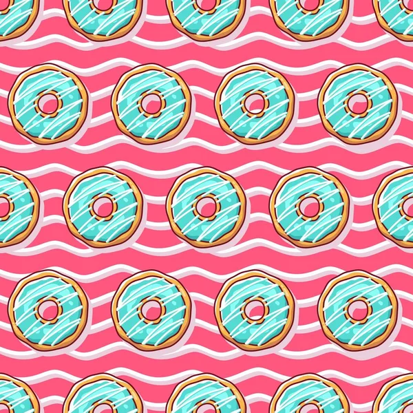 도넛들은 솔기없는 패턴의 배경을 줍니다 일러스트 — 스톡 벡터