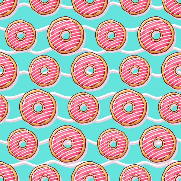 Donuts Coloridos Ilustração Sem Costura Fundo Padrão Vetor Bonito Padaria — Vetor de Stock