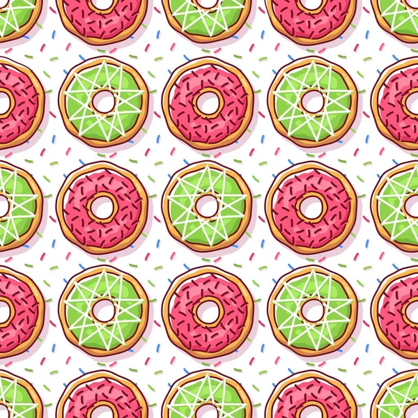 Colorful Donuts Illustration Seamless Pattern Background Cute Bakery Vector Illustration — Stock Vector