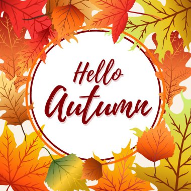 El yazısı ile vektör arkaplan Merhaba sonbahar ve beyaz arkaplanda izole bırakılır.