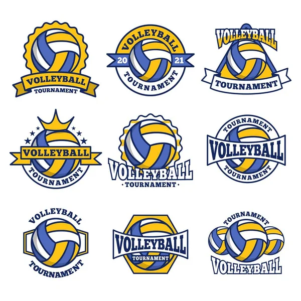 Voleybol logosu, amblem, rozet seti koleksiyonları, tasarımlar beyaz arkaplanda izole edilmiş şablonlar
