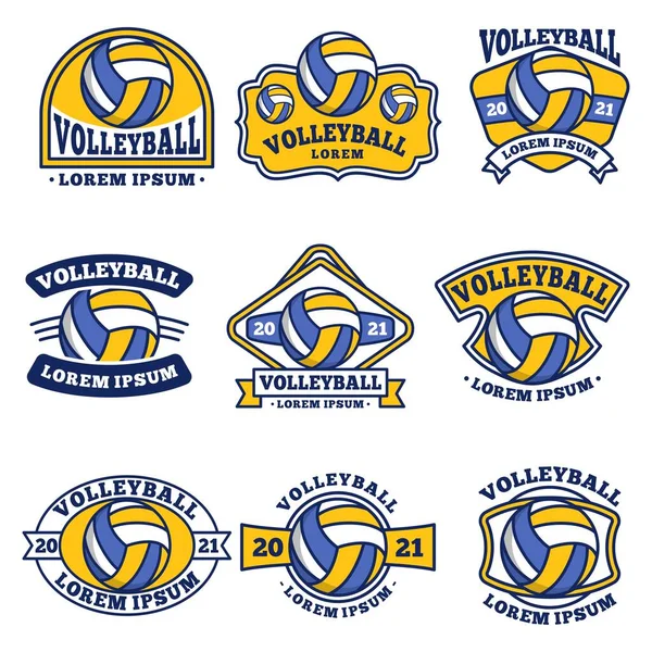 Logo Pallavolo Emblema Set Badge Collezioni Modelli Design Isolati Sfondo — Vettoriale Stock