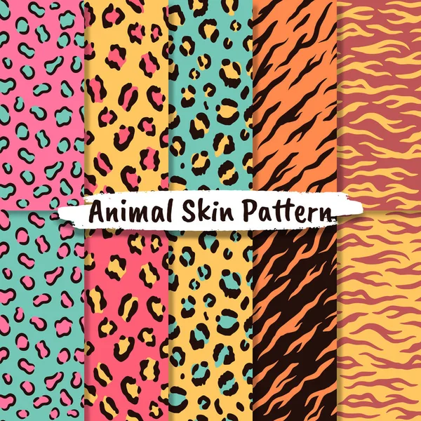 Vector Seamless Patterns Set Animal Skin Texture Cheetah Giraffe Leopard — Stock Vector