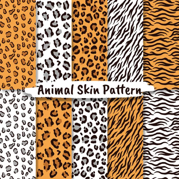 Vector Seamless Patterns Set Animal Skin Texture Cheetah Giraffe Leopard — Stock Vector