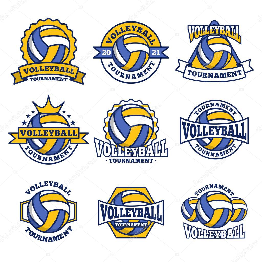 Volleyball logo, emblem, badge set collections, designs templates isolated on white background